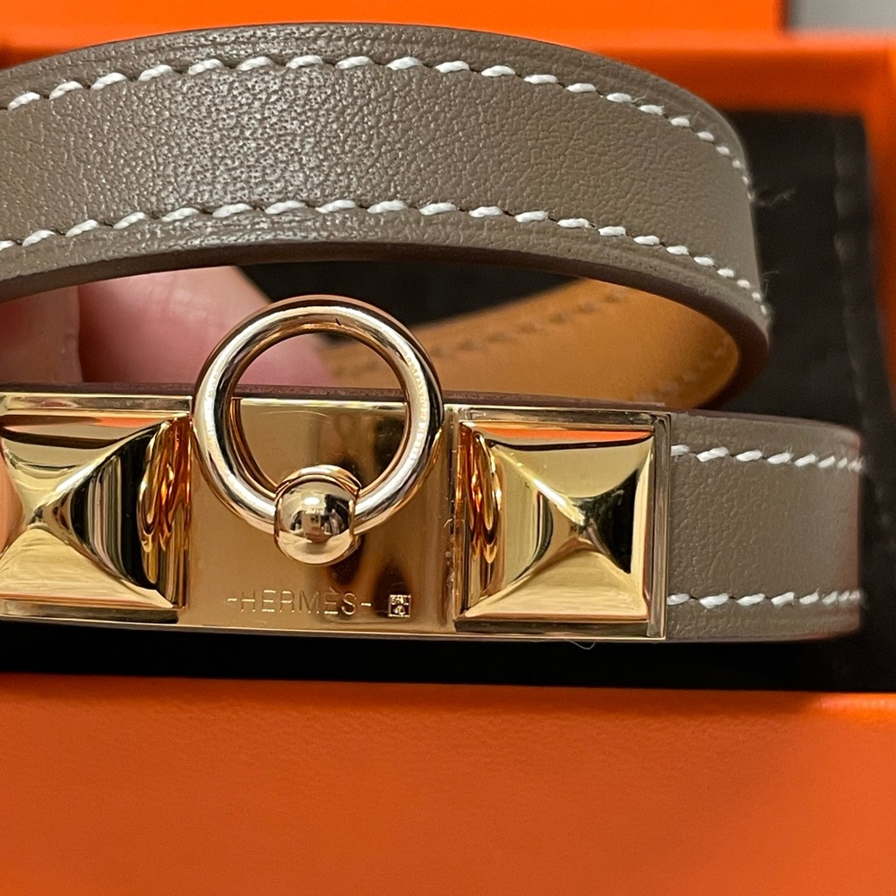 Hermes Rivale Double Tour Bracelet Etoupe Rose Gold XS - Picture 2 of 11